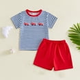 thumbnail image 2 of CAICJ98 Boy Toddler Baby Summer Clothes 3 6 12 18 24 Months 2T 3T 4T 5T Boys Outfits Short Sleeve Patchwork T-Shirt & Solid Shorts Set (Red,12-18 Months), 2 of 4