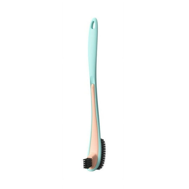 Cepillo de baño de doble cara con cerdas suaves, cepillo de baño de pared sin ángulo muerto, cepillo de limpieza de inodoro de mango largo para el hogar