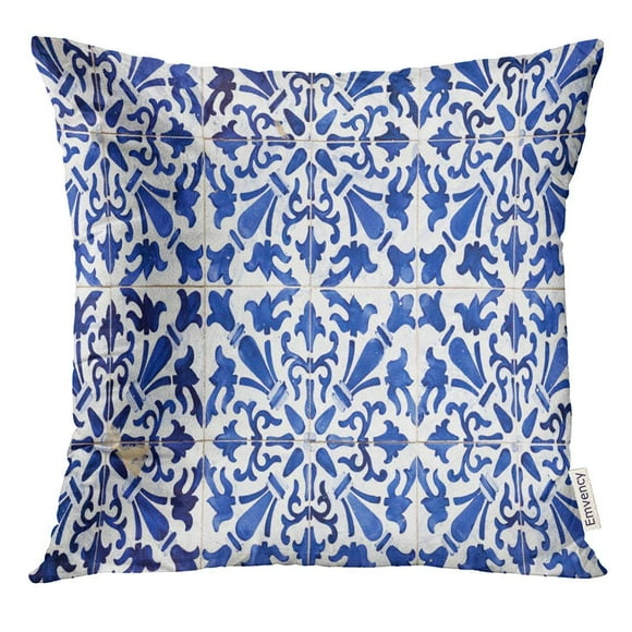 BSDHOME Blue Vintage Traditional Ornate Portuguese Tiles Azulejos Colorful Ceramic Pillow Case 20x20 Inches Pillowcase