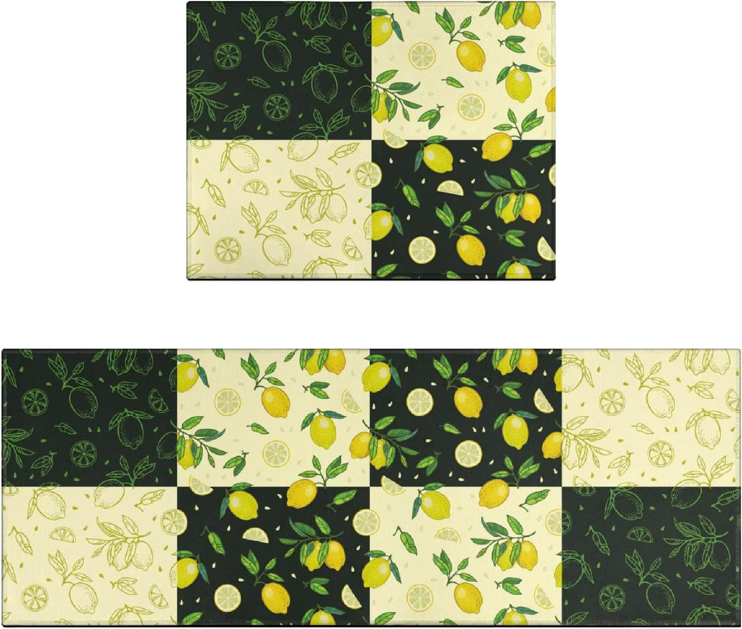 Lemon Kitchen Mat Set of 2 NonSlip Washable Kitchen Rug Runner Rubber