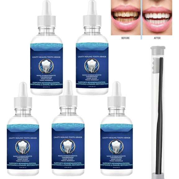 5PCS Dentite Cavity Healing Tooth Armor with Toothbrush,Dentite Cavity Healing Tooth Armor Liquid Helps Keep Gum Healthy,Whitening & Enamel Restoration,60ML Toothbrush