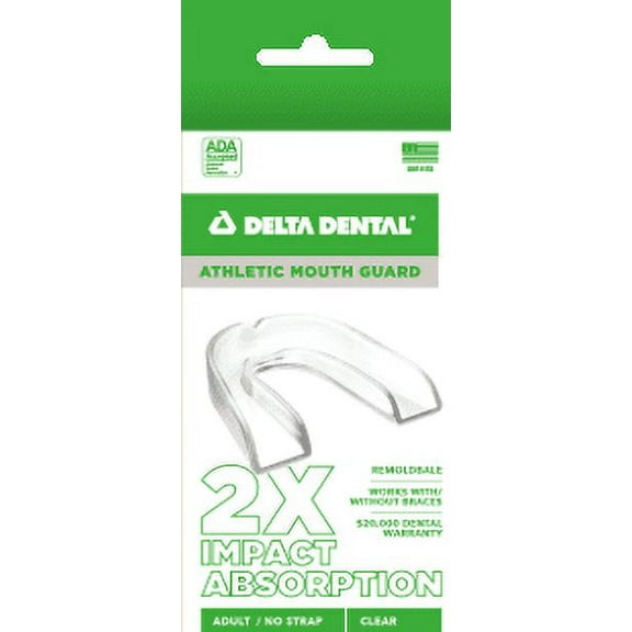 Delta Dental Clear Strapless Mouth Guard – Adult Size, Boil & Bite Fit, Braces-Compatible, No-Strap Sports Mouthpiece for Football, Basketball & More