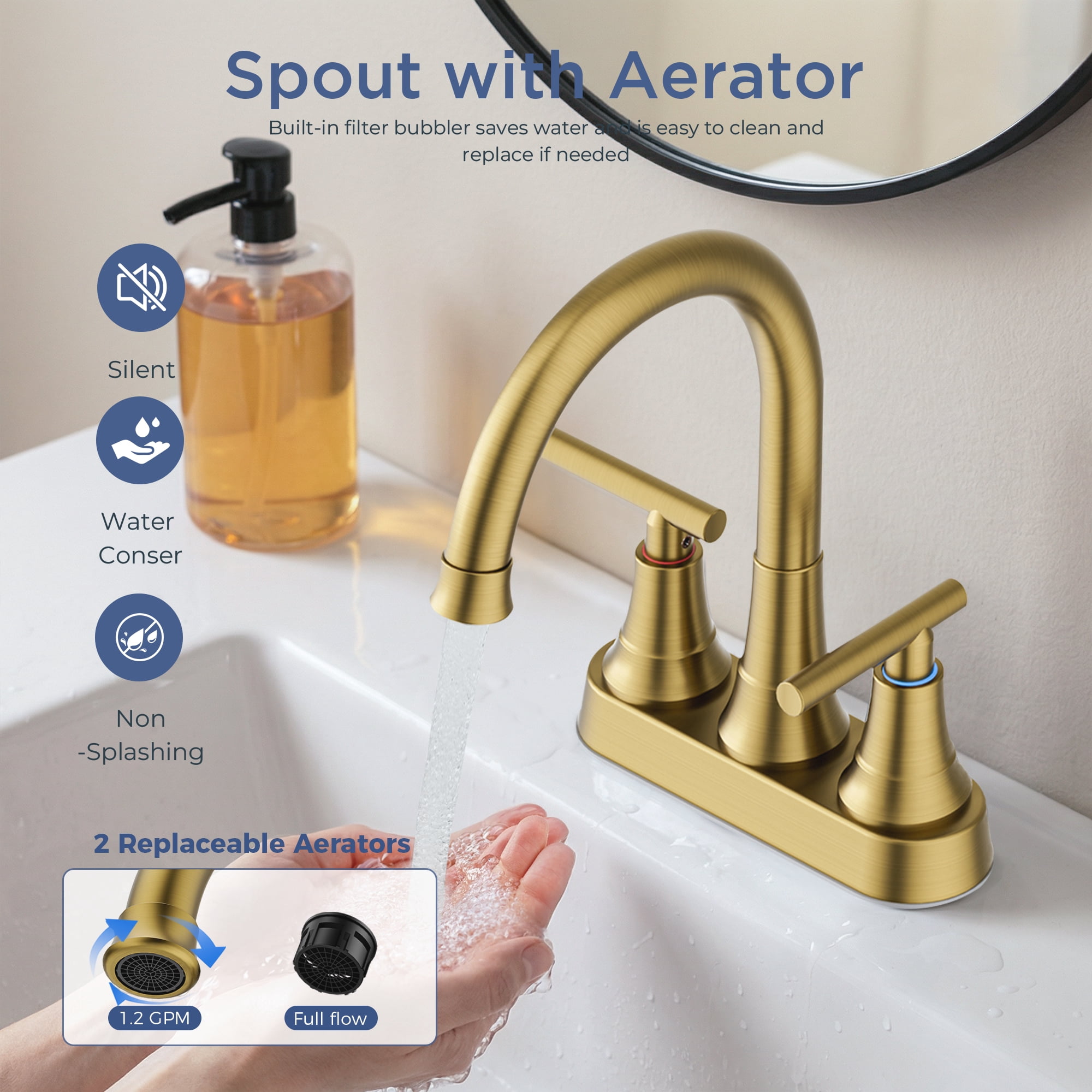 TVOFEK 4 inch Centerset Bathroom Faucet 2 or 3 Hole with Pop up Drain and cUPC Hose, 2-Handle Brushed Gold Vanity Faucets for Restroom RV Bar