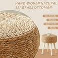 thumbnail image 5 of Round Ottoman Footstool Foot Stool Pouf Ottomans with Solid Wood Legs Hand Weave Hyacinth Footrest Step Stool for Living Room Balcony Garden Natural Seagrass, 5 of 14