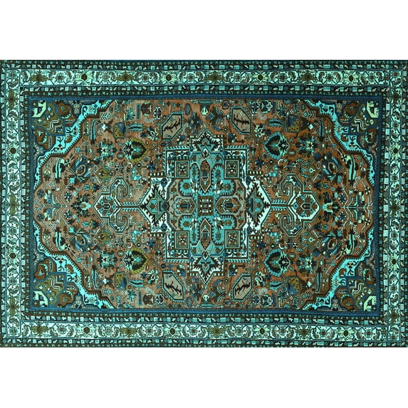 Ahgly Company Indoor Rectangle Medallion Turquoise Blue Traditional Area Rugs, 3' x 5'