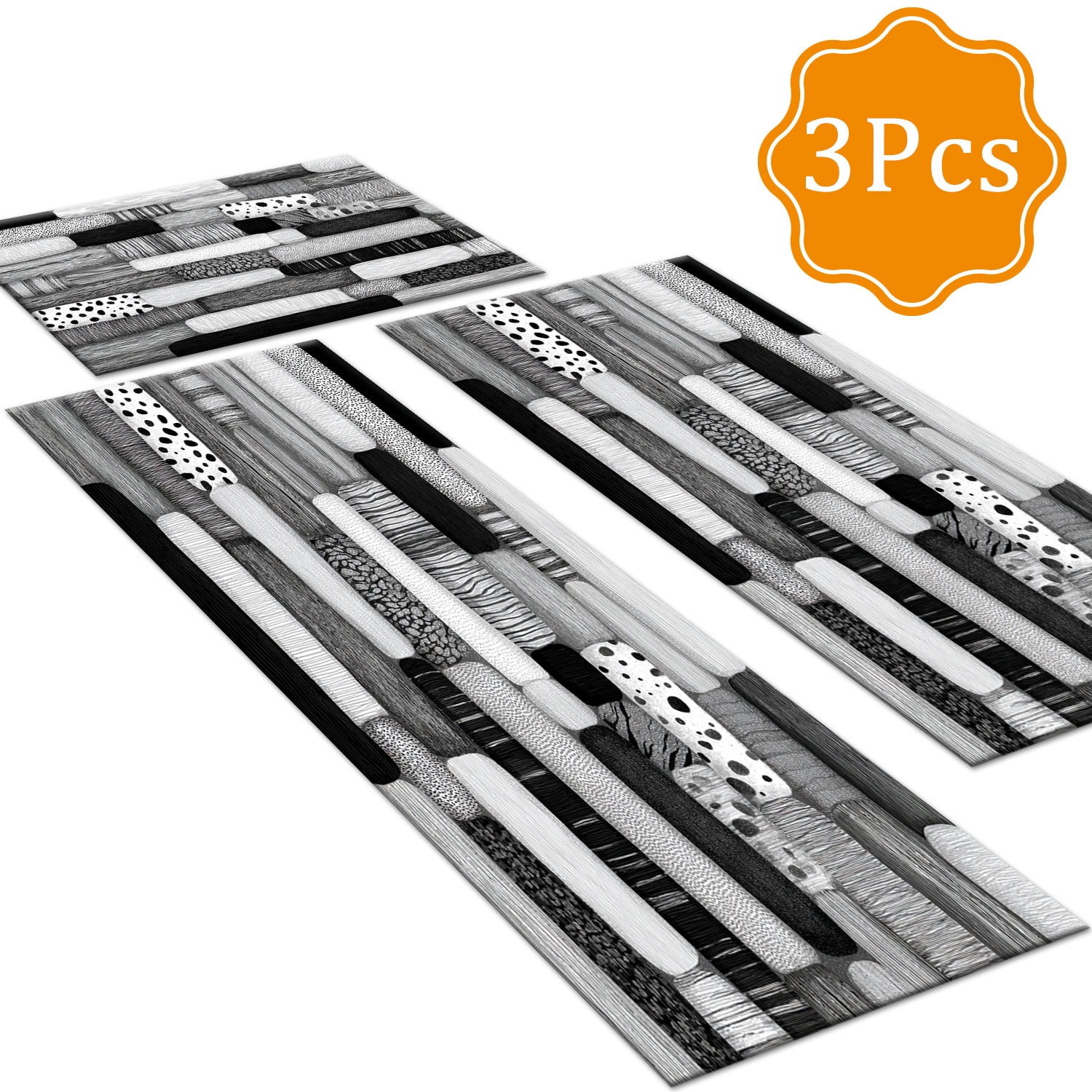 3 Piece Kitchen Rug Set, Non-Slip And Washable, Abstract Pattern Kitchen Hallway Rug, Soft And Comfortable, Suitable For Sinks, Floors, Entrances, Hallways and Bathrooms