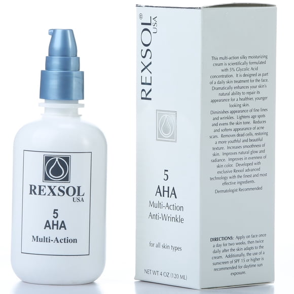 REXSOL 5 AHA Crema Antiarrugas Multiacción | Con Vitamina E Extracto De Algas Extracto De Ginseng Extracto De Caléndula Extracto De Caviar | Disminuye la apariencia de líneas finas y arrugas (120 ml /