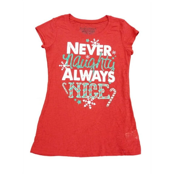 Rocker Girl Junior Women Red Naughty Nice Christmas Semi Sheer Fitted Shirt S