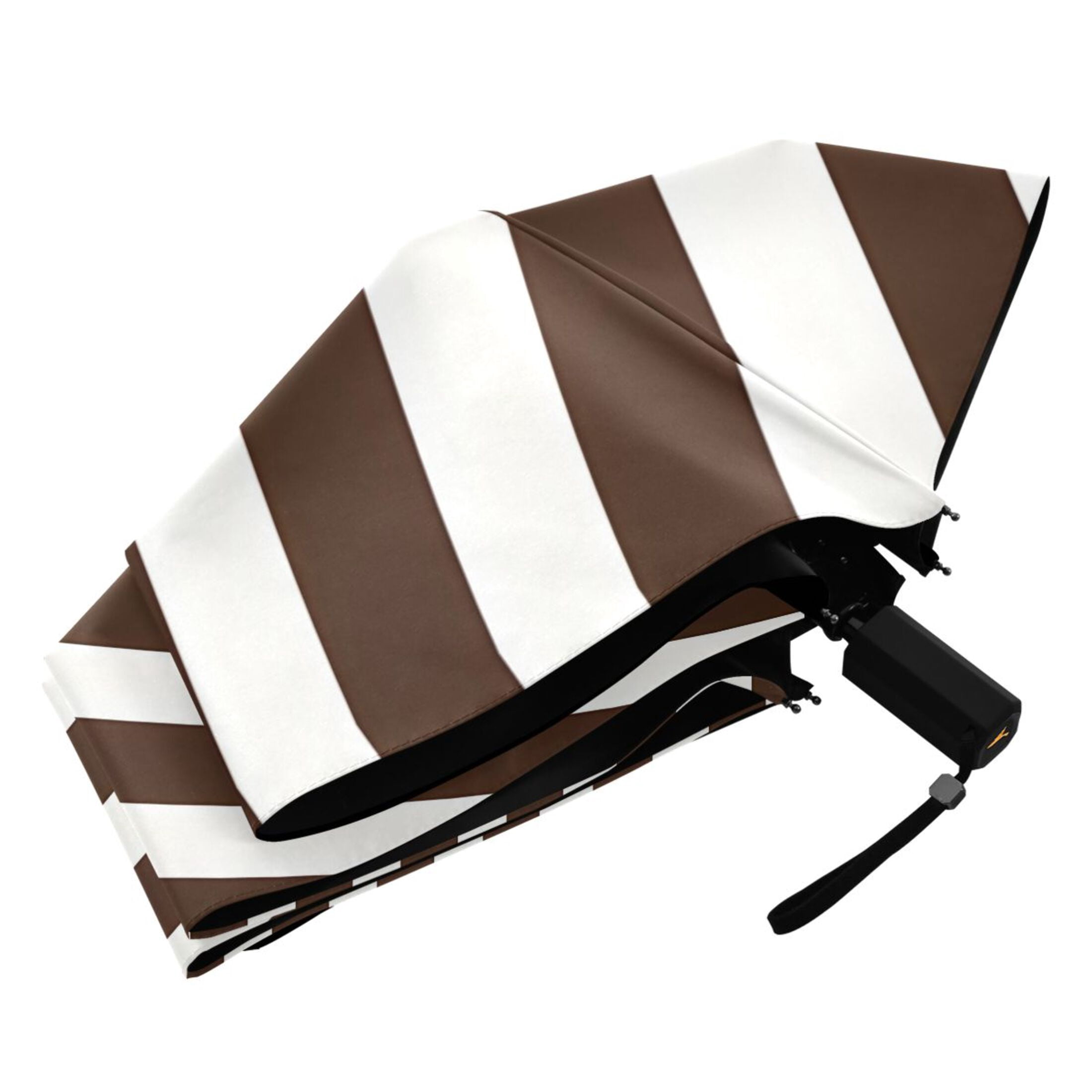 Compact Sun Umbrella Windproof Travel Umbrellas for Rain Strong Portable UV Protection Dark Brown and White Striped