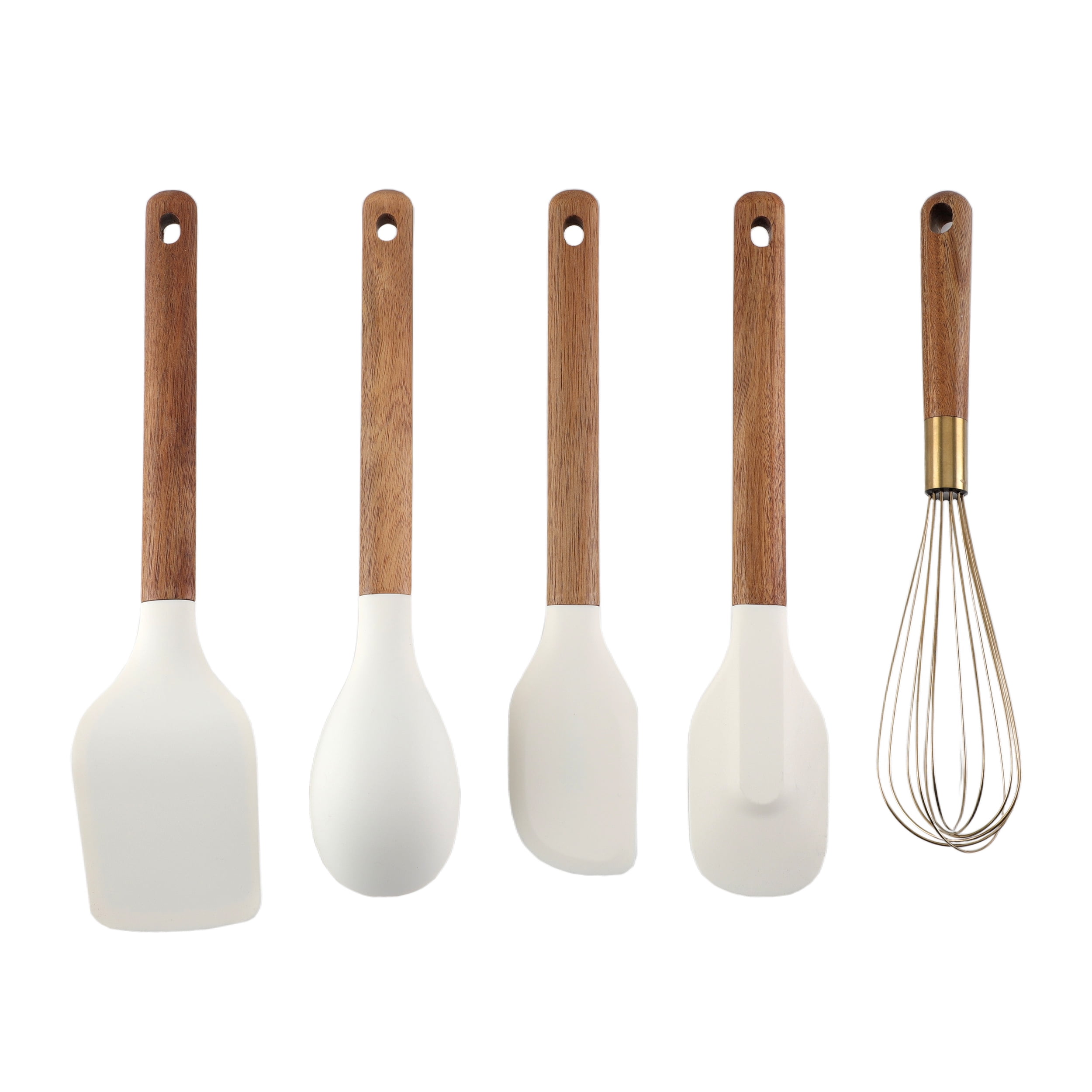 Cook with Color 5-Piece Wooden Cooking Utensils Set with Silicone Heads, Stylish & Durable Kitchen Tools