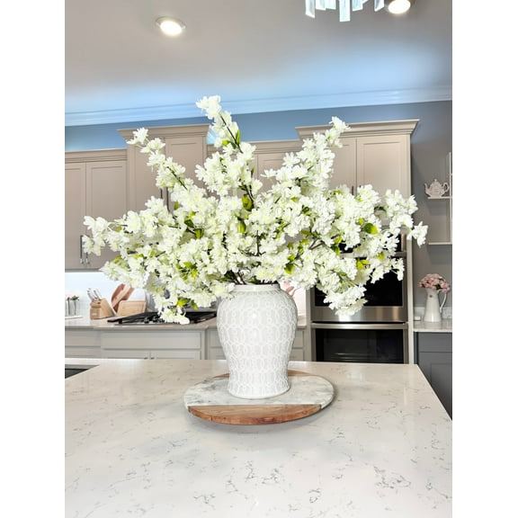 Japan White Cream Silk Cherry Blossom Flower Branches 40” Tall, Set of 3, Realistic Faux Floral Stems for Wedding, Event, Home Decor