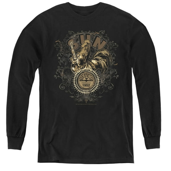 Sun Scroll Around Rooster Youth Long Sleeve Tee Black