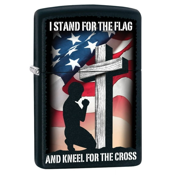 Zippo Lighter: I Stand For the Flag and Kneel For the Cross - Black Matte 79818