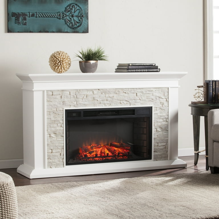 SEI Furniture Canyon Heights Faux Stacked Stone Electric Fireplace - White  60.25 x 35.25 Freestanding Indoor Electric Fireplaces - Walmart.com