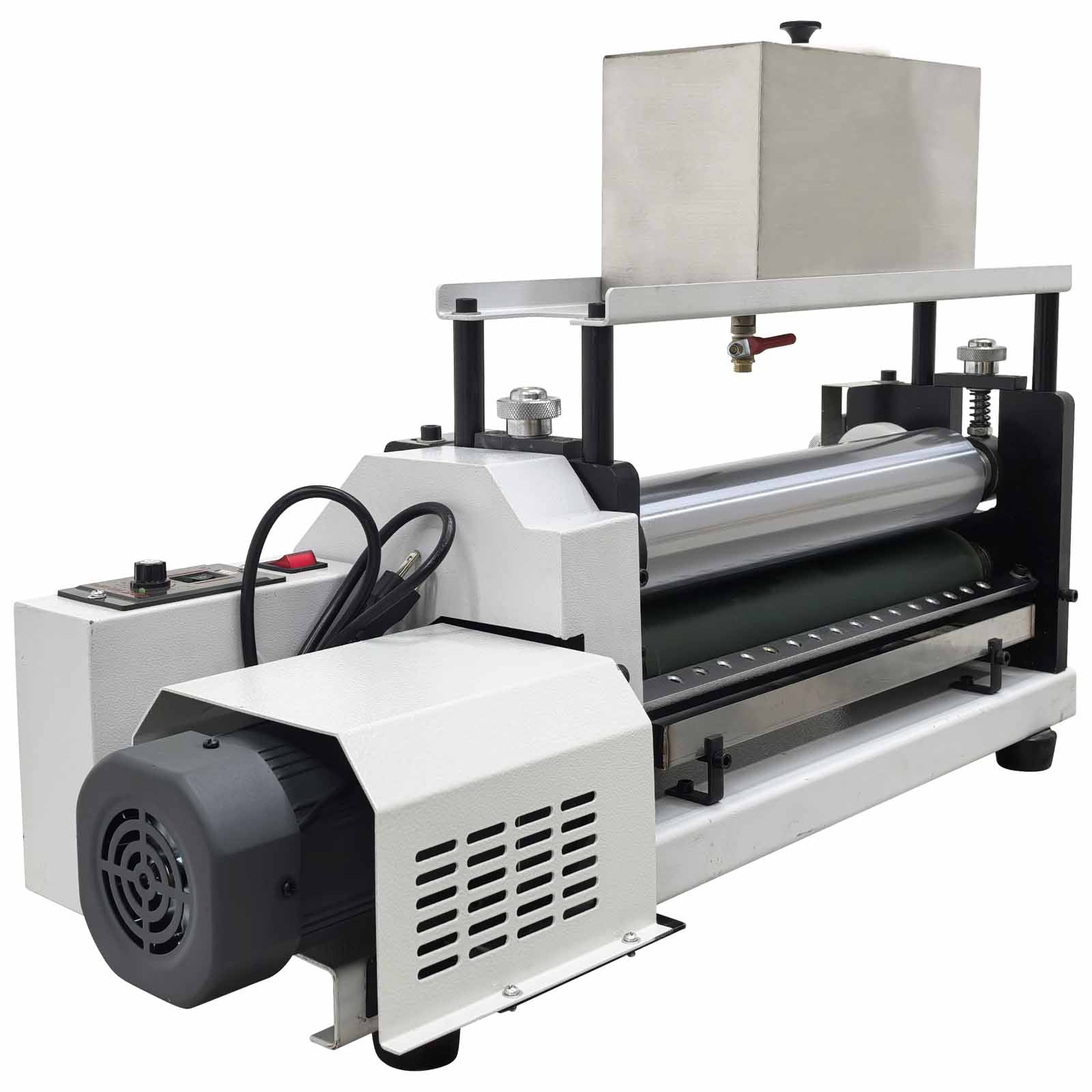 Automatic Double-Sided Gluing Machine 15.35" Soft Roller Glue Coating Machine for Paper Leather Craft 110V