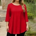 thumbnail image 3 of Dwralegc 3/4 Sleeve Tunic Tops for Women Crewneck 3/4 Sleeve Loose Shirts with Asymmetrical Hem Tunic Spring 2026 Tops Basic Plus Size with Asymmetrical Hem Clothes Red 3XL, 3 of 5