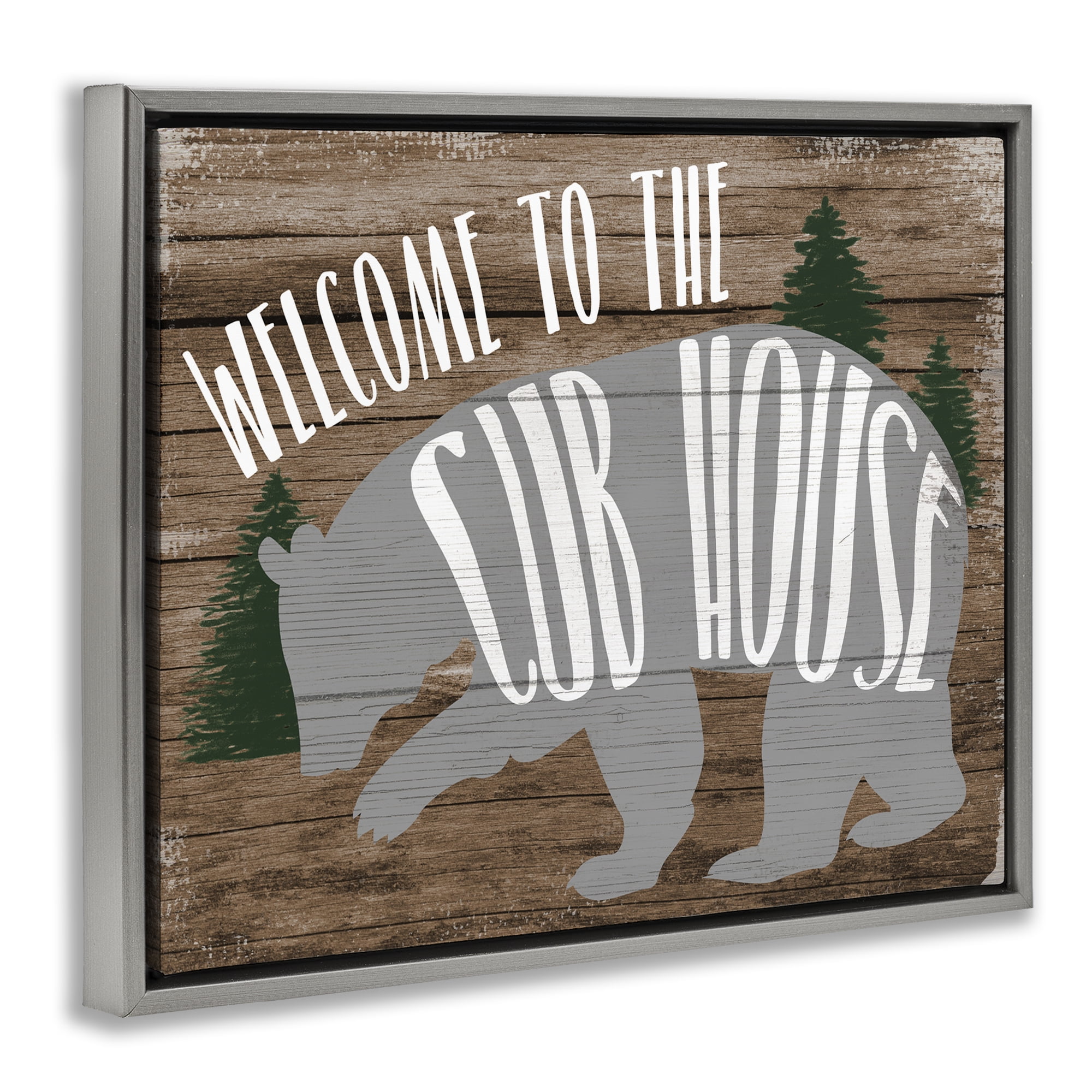 Stupell Industries Welcome Cub House Text & Numbers Painting Gray Floater Framed Canvas Art Print Wall Art, 31 x 25