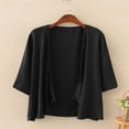 thumbnail image 4 of Women Beach Casual Half Sleeve Sheer Cardigans, Solid Color Long Sleeve Wide Neck Cover-Up Women's Cardigan Black, 4 of 4