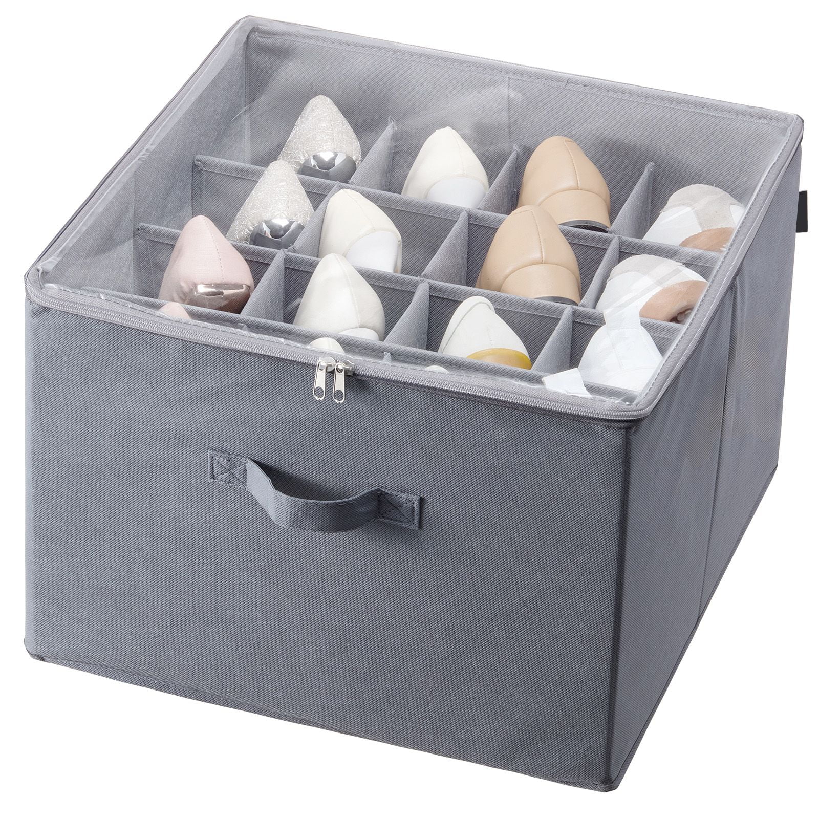 Under Bed Shoe Storage Organizer 1 Pack 16 Compartments Underbed Shoe Box Storage Containers Adjustable Dividers Sandal Organizer Storage with Clear Window Breathable Reinforced Handles