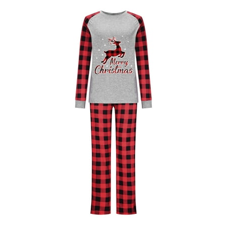 

Tfalo Christmas Pajamas For Family Parent-Child Attire Christmas Suits Patchwork Plaid Printed Homewear Round Neck Long Sleeve Pajamas Two-Piece Mom Sets