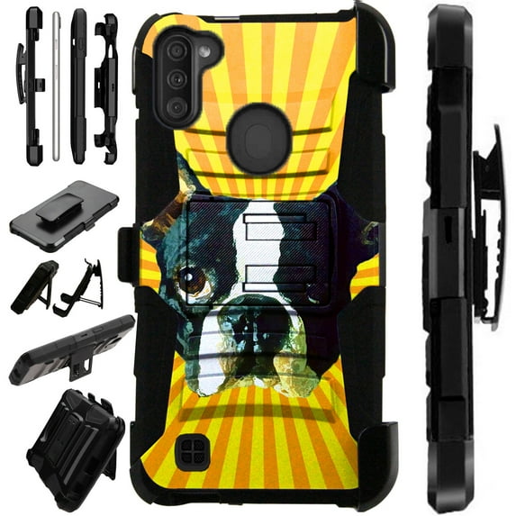 WORLD ACC LuxGuard Holster Case Compatible with Samsung Galaxy A11 Hybrid Phone Cover (Boston Terrier)