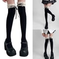 thumbnail image 2 of Yokua Women Lace Trim Bows Over Knee Socks Student Cotton Warm Thigh High Stockings, 2 of 15