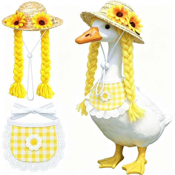 HHNOU Summer Porch Goose Outfits,Sunflower Goose Outfit Fits 17" and 23" Lawn Goose Statue for Lawn Yard and Patio Decoration Porch Goose Outfit