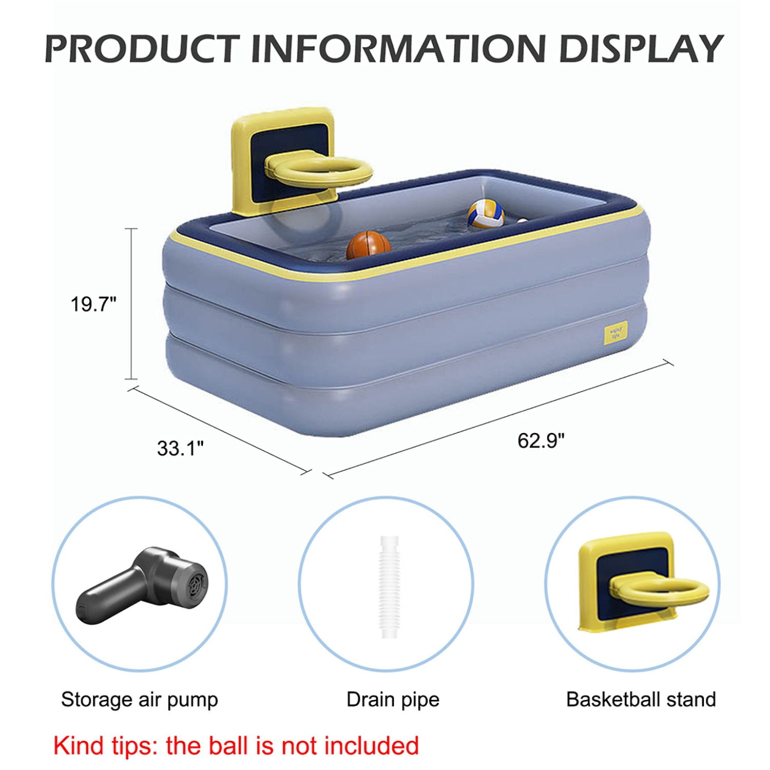 CIPACHO 62"L Inflatable Pool for Kids, Thickened Family Swimming Pool for Toddlers, Garden, Backyard, Summer Water Party Kiddie Pools, Gray CIPACHO 62"L Inflatable Pool for Kids, Thickened Family Swimming Pool for Toddlers, Garden, Backyard, Summer Water Party Kiddie Pools, Gray