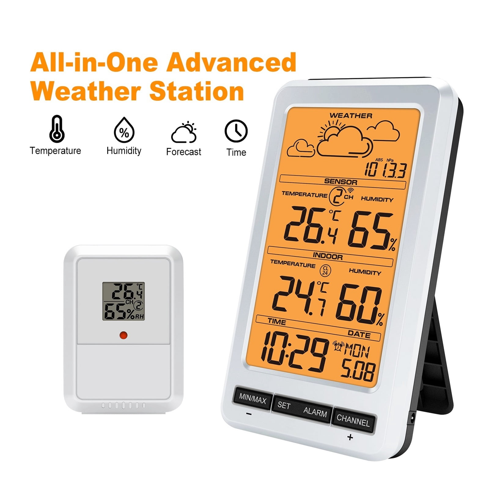 Wireless Weather Station with LCD Backlight, Digital Thermometer Hygrometer