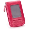 thumbnail image 4 of Estuche tipo billetera de cuero de primera calidad con cremallera delgada para tarjetas de visita/crédito con ranura para fotos transparente, billetera de viaje de seguridad (rojo), 4 of 5