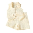 thumbnail image 2 of ITSAME Kids Girls Outfits 2-Piece, Lapel Button Up Vest and Shorts Summer Fashion Casual Clothes Set Yellow Size 2-3, 2 of 7