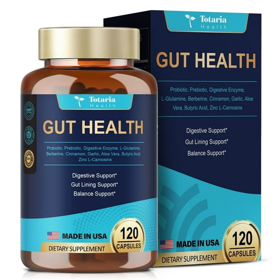 Totaria 4-in-1 Gut Health Supplement - Supports Digestion, Immunity & Skin Health, 120 Capsules, Non-GMO
