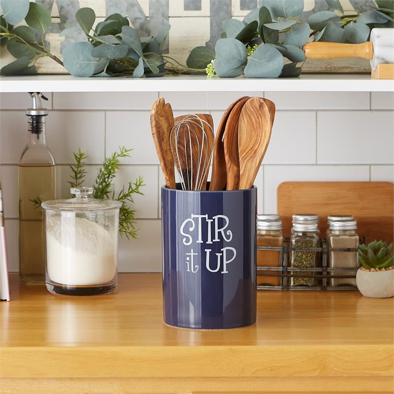 Nautical Blue Stir It Up Ceramic Utensil Holder 5.25 x 7.5