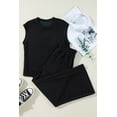 thumbnail image 3 of Women's Black Textured Knit Cap Sleeve T-Shirt and Wide Leg Pants Set | [ZhiHiMeRi] | (US 20-22)2XL, 3 of 12