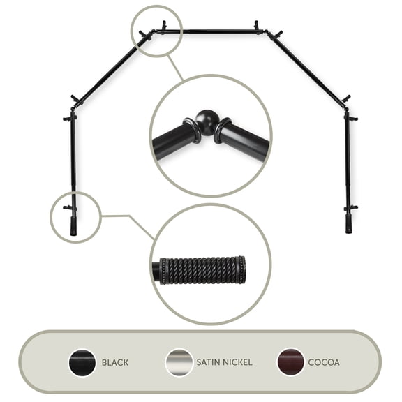 Contemporary Home Living 232.5" Black Solid Contemporary 5-Sided Bay Window Curtain Rod