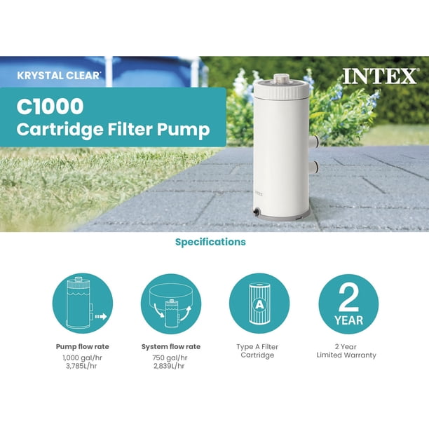 Intex C1000 Cartridge Filter Pump, 1000 GPH, Above Ground Pool up