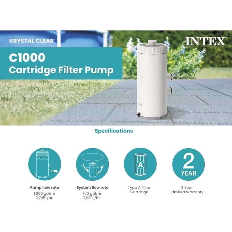 Intex C1000 Cartridge Filter Pump, 1000 GPH, Above Ground Pool up