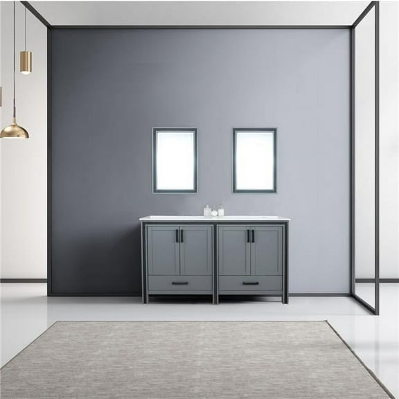 Lexora 60 in. Ziva Double Vanity, Cultured Marble Top, White Square Sink & 22 in. Mirrors, Dark Grey