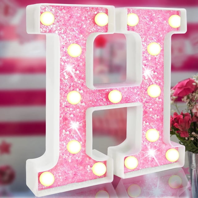 Batería LED Lamp Elnsivo con purpurina rosa con letras del alfabeto