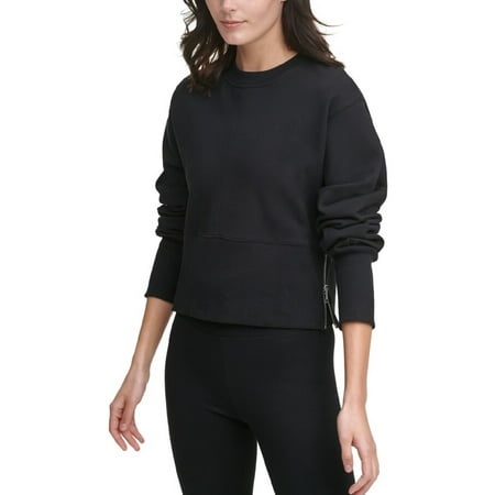 DKNY Sport Women's Cotton Side-Zip Cropped Top, Black, M