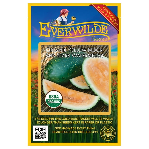 Everwilde Farms - 10 Organic Yellow Moon And Stars Watermelon Seeds - Gold Vault Jumbo Bulk Seed Packet