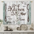 thumbnail image 5 of Teal Farmhouse Rustic Kitchen Curtains Wooden Wood Small Short Cafe Window Curtains Vintage Fork Spoon Retro Rod Pocket Bathroom Living Room Bedroom Drapes Treatment 2 Panels (27.5x39 Inch), 5 of 5