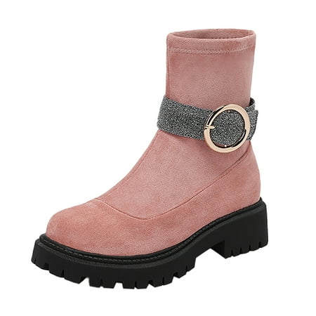 OJSFQUFP Winter Womens Boots Thick Bottom with Women s Boots Fall Belt Buckle Short Boots Women s Casual Shoes Fashion Boots Red 42