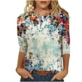 thumbnail image 1 of Pompotops T-shirt Imprimé pour Femmes, Manches 3/4 Mi-Longues, Col Rond, Décontracté, Liquidation, 1 of 5
