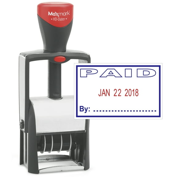 Heavy Duty Date Stamp with "PAID" Self Inking Stamp - 2 Color Blue/Red Ink