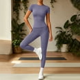 thumbnail image 4 of Usloyux Women's 2 Piece Outfits Casual Lounge Set Short Sleeve Round Neck T-Shirt with Elastic Waist Leggings Matching Two Piece Tracksuit, Purple S, 4 of 7