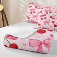thumbnail image 4 of Erosebridal Pink Red Cherry Bow Quilt King, Cute Love Heart King Coverlet Set for Girls Teens, 3 Pieces, 4 of 7