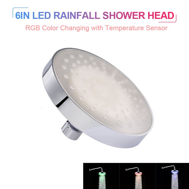 Cabezal de ducha LED tipo lluvia de 6 pulgadas, redondo, con cambio de color RGB