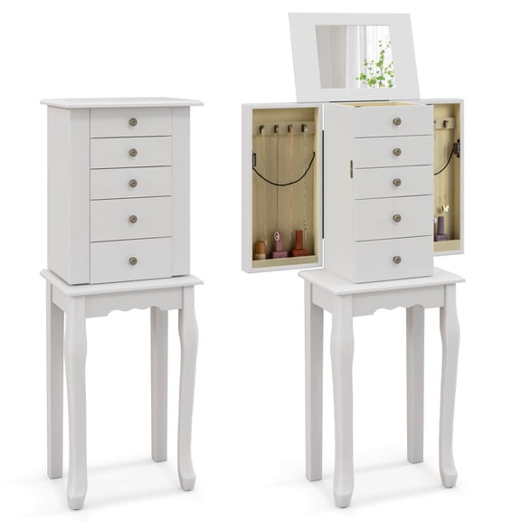 Jewelry Cabinet w/ Mirror Armoire Storage Chest Stand Organizer Christmas White