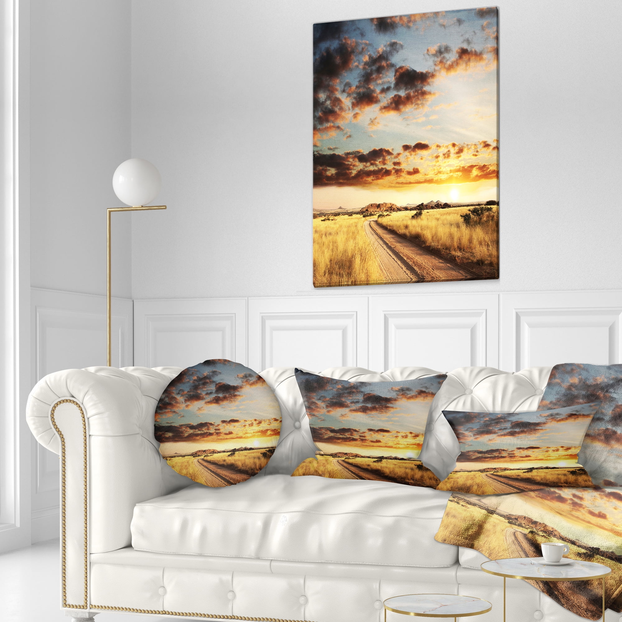 Designart Cloudy African Prairie with Pathway - Landscape Printed Throw Pillow - 12x20